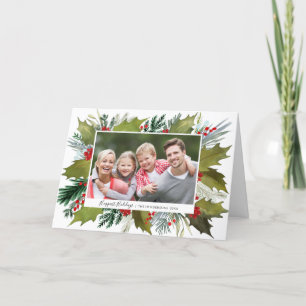 Cartes Pour Fêtes Annuelles Aquarelle de Noël Holly Wreath