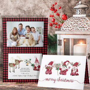 Cartes Pour Fêtes Annuelles Aquarelle de Noël Jouée à trois Gnomes Reindeer