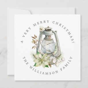 Cartes Pour Fêtes Annuelles Aquarelle de Noël Lanterne Poinsetta blanche