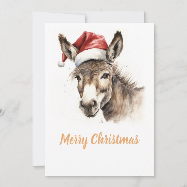 Cartes Pour Fêtes Annuelles Aquarelle de Noël mignonne âne (Devant)