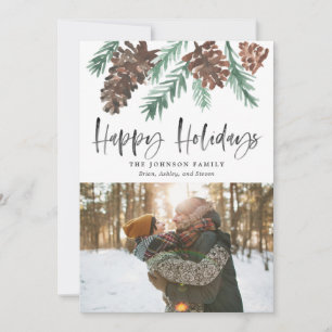 Cartes Pour Fêtes Annuelles Aquarelle de Noël Pinecone Joyeuses vacances Photo