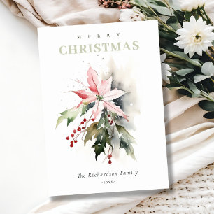 Cartes Pour Fêtes Annuelles Aquarelle de Noël Poinsettia Berries Folithe