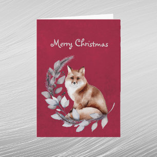 Cartes Pour Fêtes Annuelles Aquarelle de Noël Red Fox Feuilles
