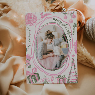 Cartes Pour Fêtes Annuelles Aquarelle de Noël rose vintage