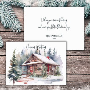 Cartes Pour Fêtes Annuelles Aquarelle de Noël rustique Cabine de bois