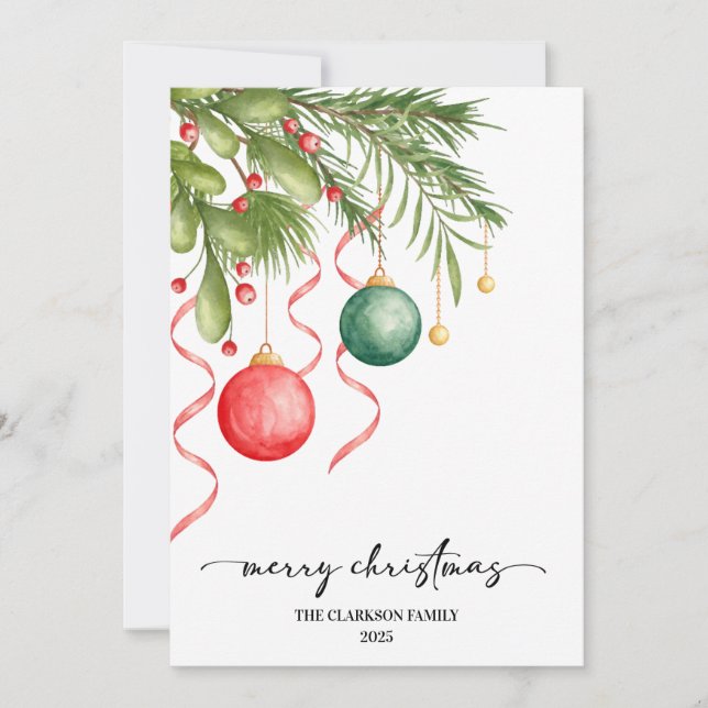 Cartes Pour Fêtes Annuelles Aquarelle de Noël Verdure Wreath Noël (Devant)