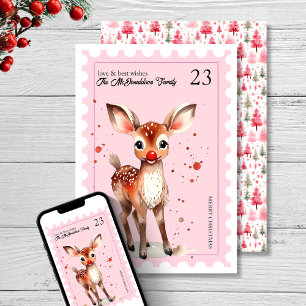 Cartes Pour Fêtes Annuelles Aquarelle de rennes de timbre vintage Noël rose