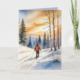 Cartes Pour Fêtes Annuelles Aquarelle de ski de fond d'anniversaire