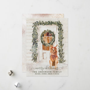Cartes Pour Fêtes Annuelles Aquarelle de vacances Vintage neige Golden Retriev