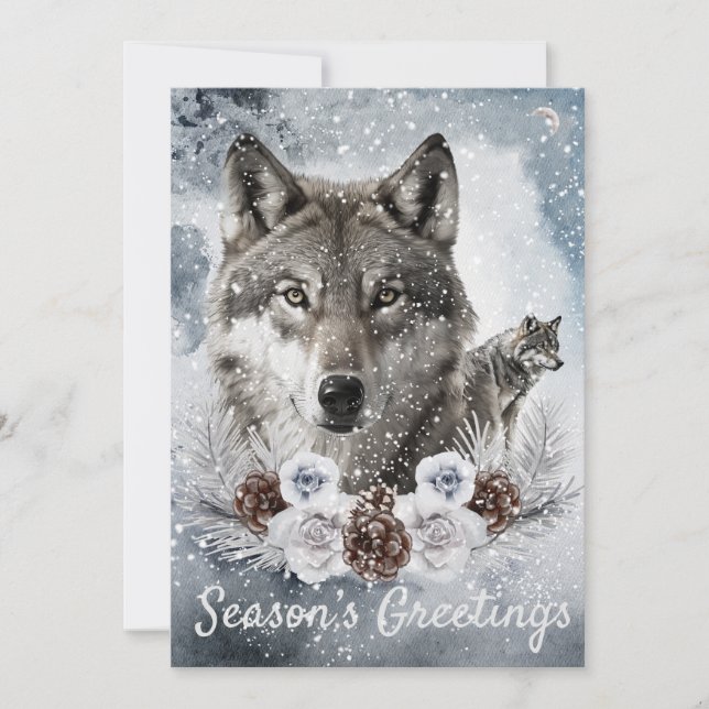Cartes Pour Fêtes Annuelles Aquarelle des loups Noël d'hiver (Devant)