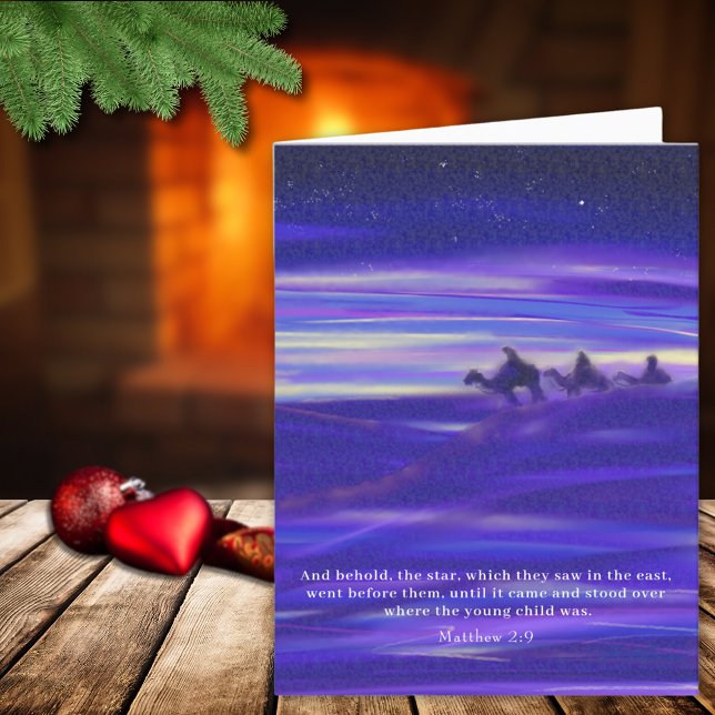 Cartes Pour Fêtes Annuelles Aquarelle des trois hommes sages chrétienne religi (Three wise men Christmas modern art with bible quote christian religious holiday greetings card)
