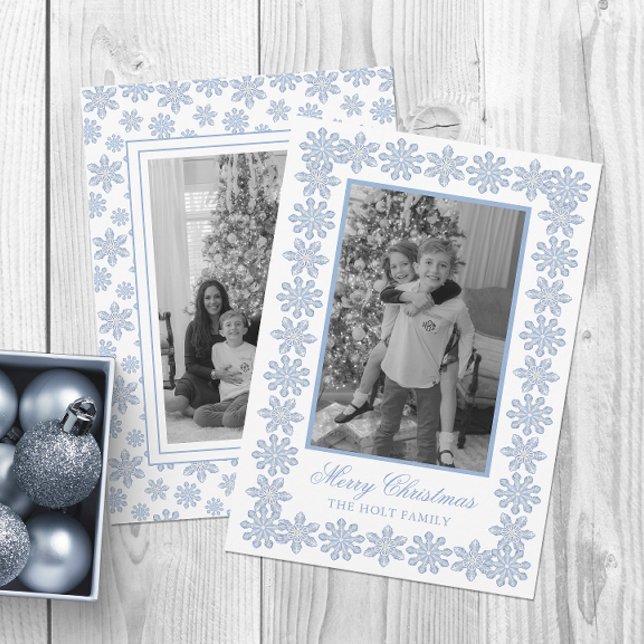 Cartes Pour Fêtes Annuelles Aquarelle Designer Blue Snowflics Noël (Créateur téléchargé)