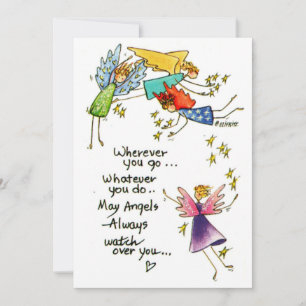 Cartes Pour Fêtes Annuelles Aquarelle dessinée quatre anges colorés sont près