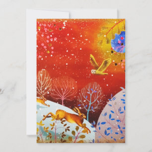 Cartes Pour Fêtes Annuelles Aquarelle d'hiver Gold Woodland Rabbit Owl