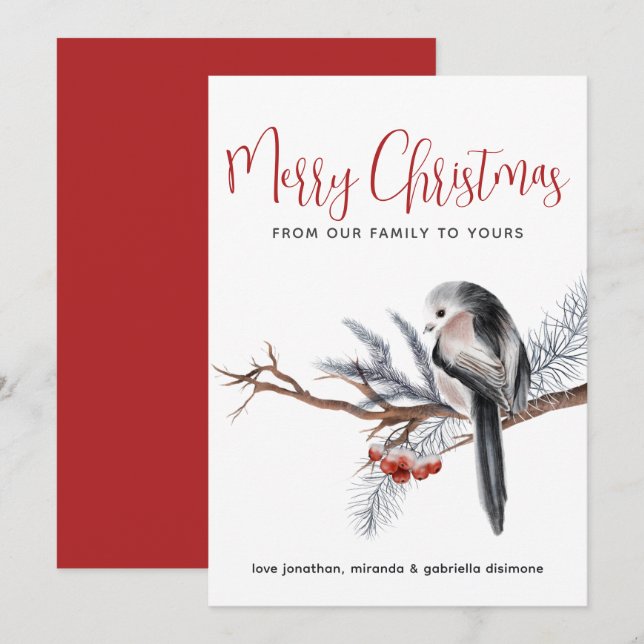 Cartes Pour Fêtes Annuelles Aquarelle d'hiver Oiseau rouge (Devant / Derrière)