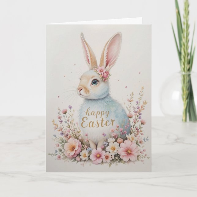 Cartes Pour Fêtes Annuelles Aquarelle douce Bunny Pâques doux Printemps vacanc (Devant)