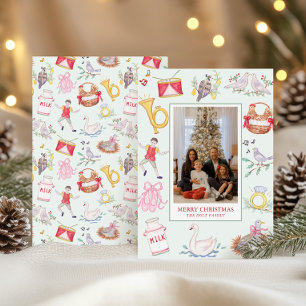 Cartes Pour Fêtes Annuelles Aquarelle Douze Jours de Noël Photo