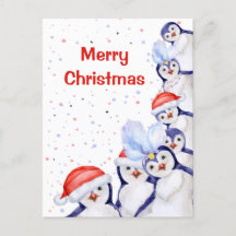 Aquarelle drôle de pingouins de Noël