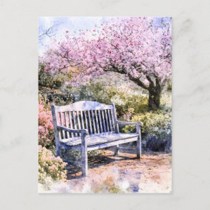 Cartes Pour Fêtes Annuelles Aquarelle du banc de fleurs de printemps