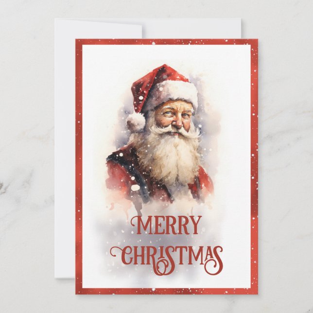 Cartes Pour Fêtes Annuelles Aquarelle du Père Noël souriant (Devant)