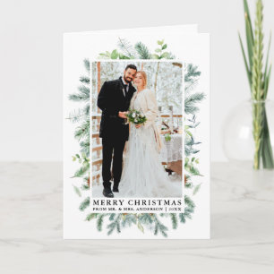 Cartes Pour Fêtes Annuelles Aquarelle Elegant Pine Frame Mariage photo Plier