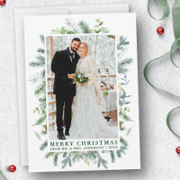 Aquarelle Elegant Pine Frame Mariage Photo Vert