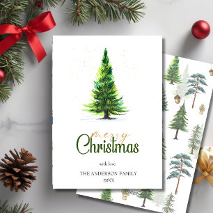 Cartes Pour Fêtes Annuelles Aquarelle Elégant Pine Tree Noël Salutation