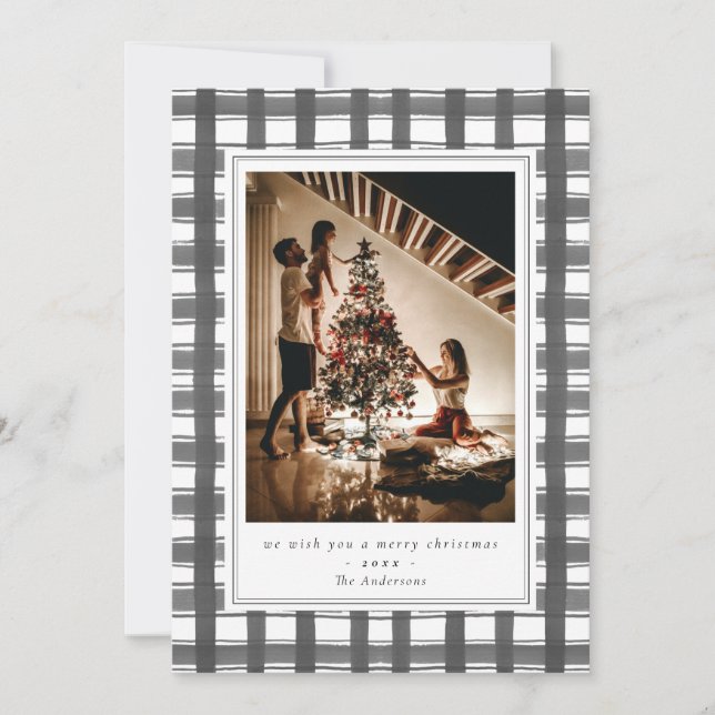 Cartes Pour Fêtes Annuelles Aquarelle en plis gris Flannelle Famille Photo (Devant)