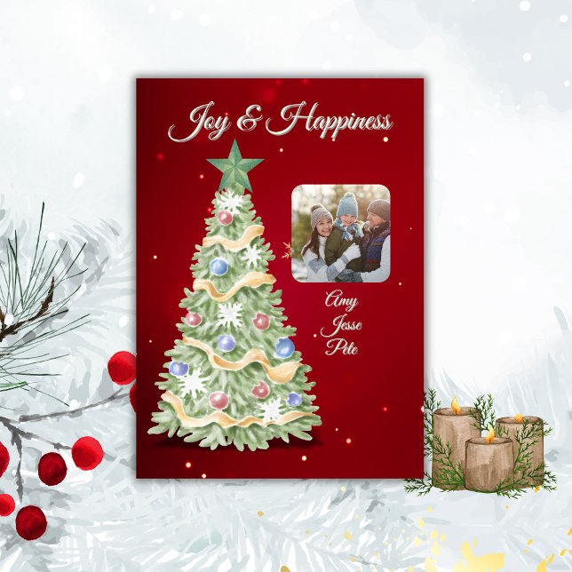 Cartes Pour Fêtes Annuelles Aquarelle enchanteresse photo Arbre de Noël (Créateur téléchargé)