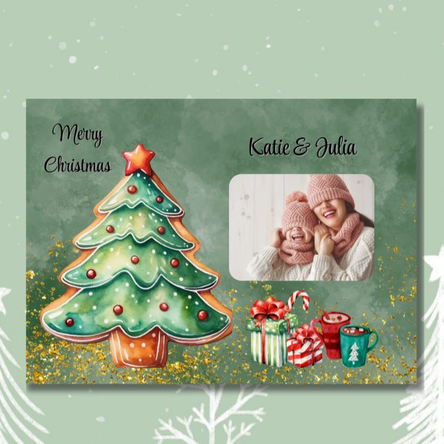 Cartes Pour Fêtes Annuelles Aquarelle enchanteresse photo Arbre de Noël (Créateur téléchargé)