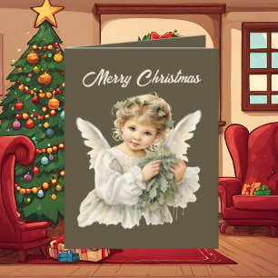 Cartes Pour Fêtes Annuelles Aquarelle Festive Christmas Angel ajouter le texte