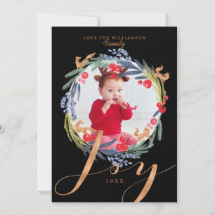 Cartes Pour Fêtes Annuelles Aquarelle Festive feuillage Wreath & Fox Photo
