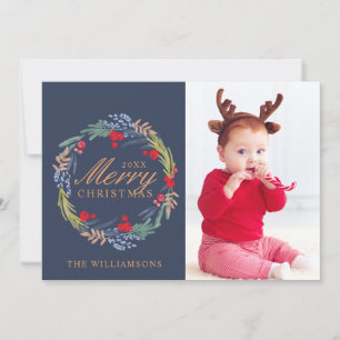 Cartes Pour Fêtes Annuelles Aquarelle Festive feuillage Wreath & Fox Photo