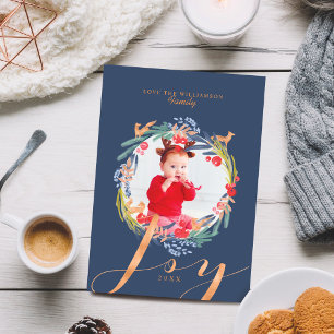 Cartes Pour Fêtes Annuelles Aquarelle Festive feuillage Wreath & Fox Photo