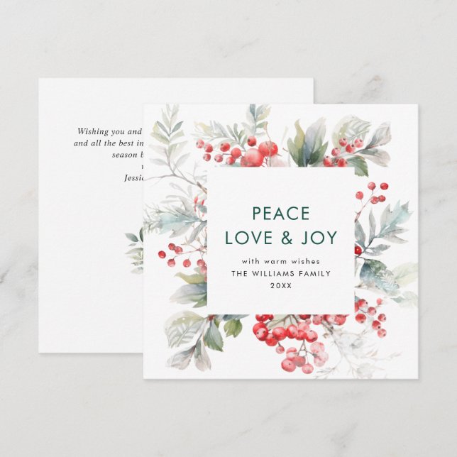 Cartes Pour Fêtes Annuelles Aquarelle Festive Holly Berry Noël moderne (Devant / Derrière)