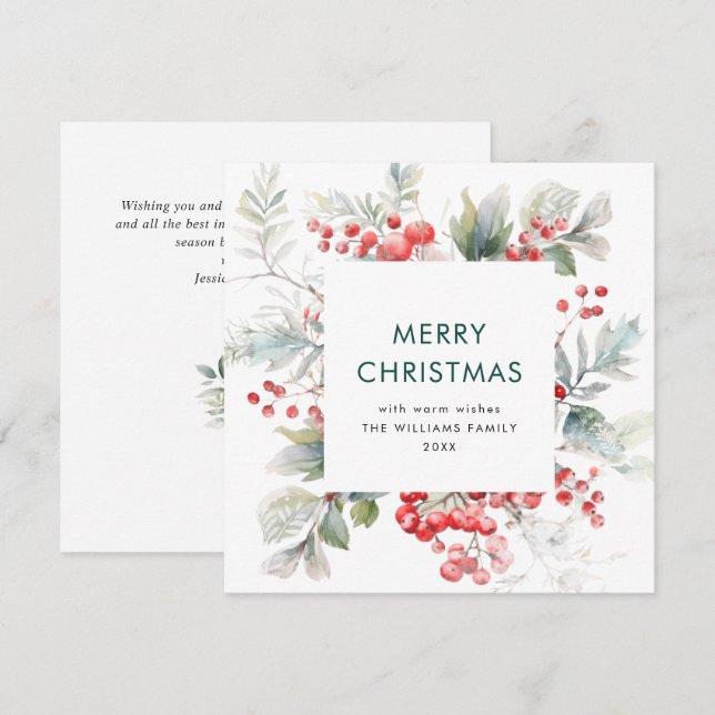 Cartes Pour Fêtes Annuelles Aquarelle Festive Holly Berry Noël moderne (Devant / Derrière)