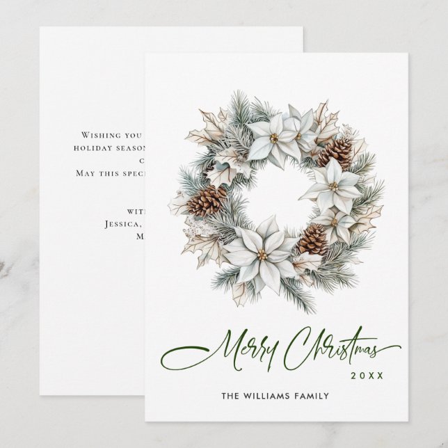 Cartes Pour Fêtes Annuelles Aquarelle Festive Holly Berry Pine Wreath (Devant / Derrière)