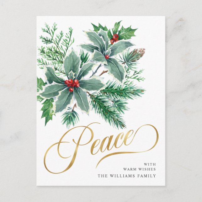 Cartes Pour Fêtes Annuelles Aquarelle Festive Holly Berry Salutation de Noël (Devant)