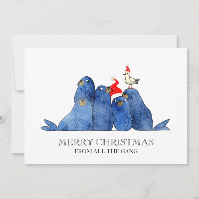 Cartes Pour Fêtes Annuelles Aquarelle Festive Sea Lions (Devant)