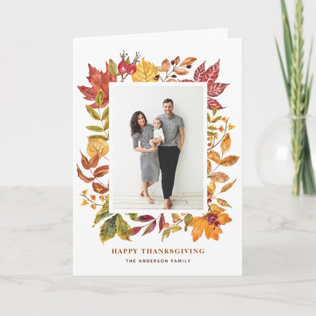 Cartes Pour Fêtes Annuelles Aquarelle Feuilles d'automne Bon thanksgiving de c (Devant)