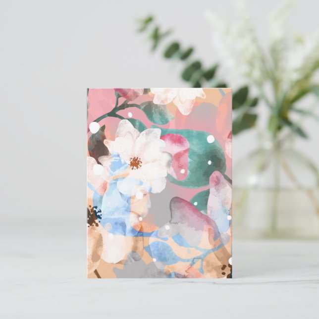 Cartes Pour Fêtes Annuelles Aquarelle Fleurs Abstraites 1 (Debout devant)