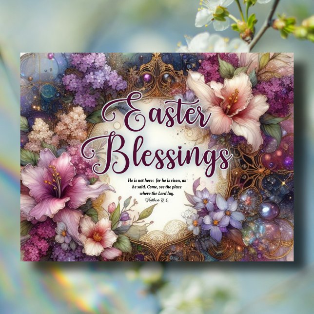 Cartes Pour Fêtes Annuelles Aquarelle Floral Bénédiction de Pâques Christian (Créateur téléchargé)