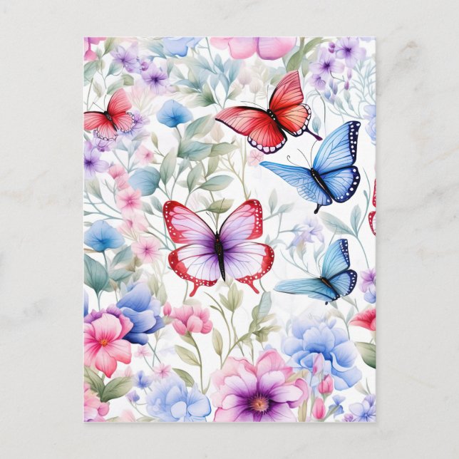 Cartes Pour Fêtes Annuelles Aquarelle Floral Butterfly Motif (Devant)
