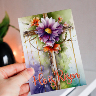 Cartes Pour Fêtes Annuelles Aquarelle Floral Croix de Pâques Il est ressuscité