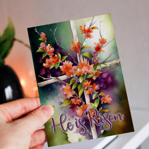 Cartes Pour Fêtes Annuelles Aquarelle Floral Croix de Pâques Il est ressuscité
