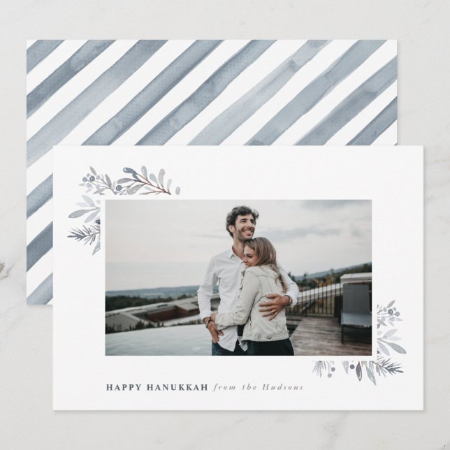 Cartes Pour Fêtes Annuelles Aquarelle Floral Happy Hanoukka (Devant / Derrière)
