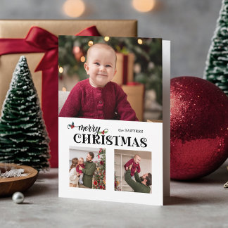 Cartes Pour Fêtes Annuelles Aquarelle Floral Joyeux Noël Écriture 3-Photo