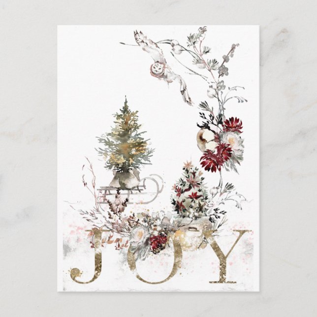 Cartes Pour Fêtes Annuelles Aquarelle Floral Noël Joie (Devant)
