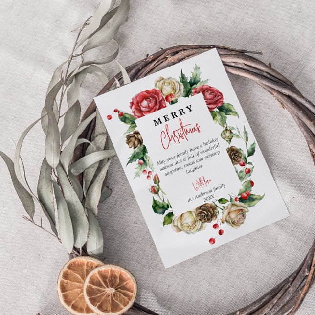 Cartes Pour Fêtes Annuelles Aquarelle Florale Baies rouges Joyeux Noël (Créateur téléchargé)