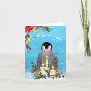 Cartes Pour Fêtes Annuelles Aquarelle florale de pingouin Joyeux Noël